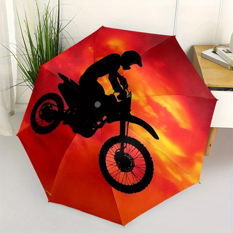1 Stück Motorrad Sonnenuntergang Thema Hochwertiger Regenschirm, Automatisches Öffnen und Schließen, Multifunktionaler Regenschirm G0811055
