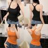 Slim Fit Women Sleeveless Camisole Solid Color Elastic Ribbed Tank Top Soft Basic Daily Wear Vest