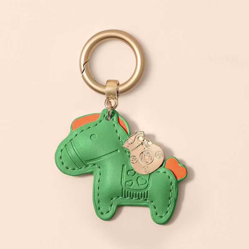 Immediately rich hand rope keychain, leather cartoon pony pendant couple bag Internet celebrity car keychain