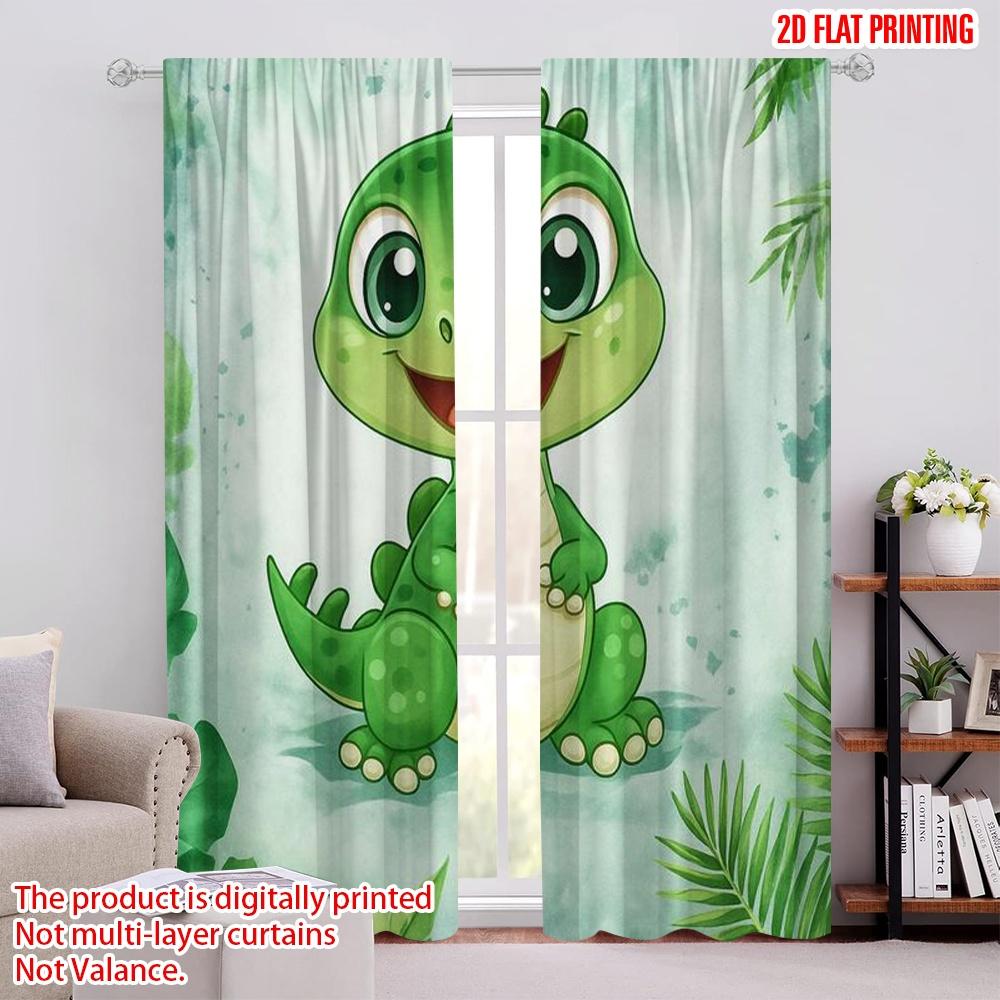 

2pcs,2D plane printing Popular Curtains Dino Smile Polyester Easy Install (without rod) Festive for Kitchen, Bedroom & Living 52.50 × 116.00 cm 2 pcs