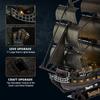 3D Puzzle for Adults Movable LED Pirate Ship Halloween Decoration Detailed Interior Large Queen Revenge Yacht Desk Puzzle Challenging 3D Puzzle with
