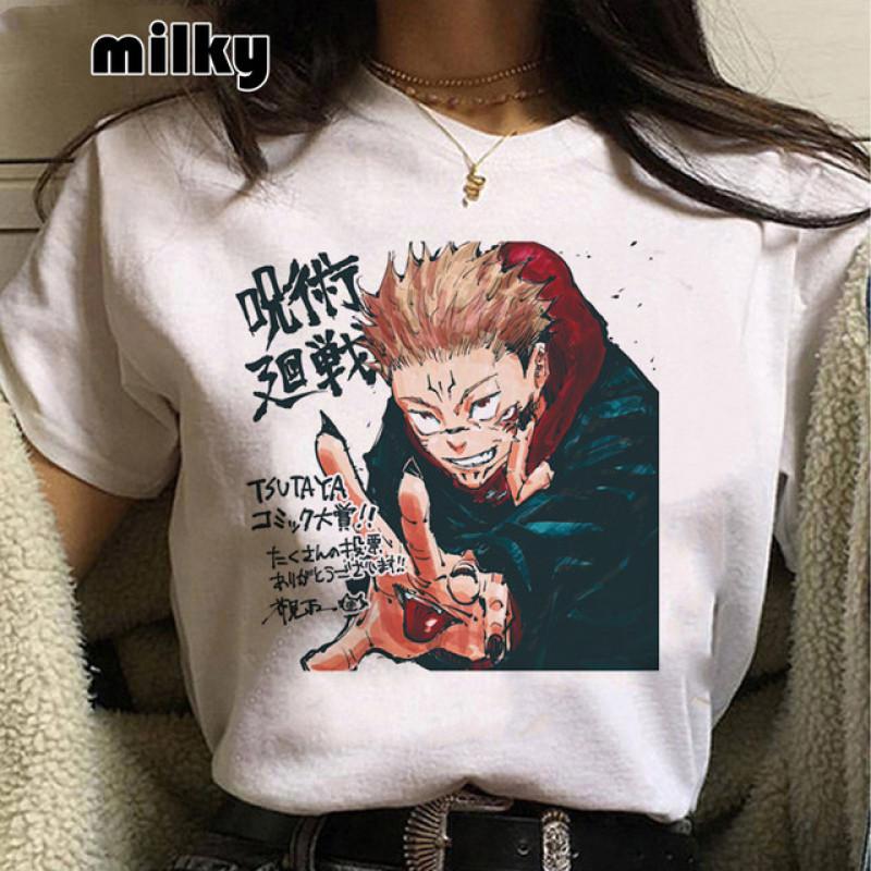 Goth Kläder Gojo Grafisk T-shirt Anime Jujutsu Kaisen Rolig Sommar T-shirt för Kvinnor Japanska T-shirts Tecknad Kvinno T-shirts