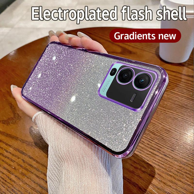 Für Vivo V25 Pro Hülle Vivo V25Pro Handyhülle Glänzend Glitzer Beschichtung Silikon Kameralinse Weiche Rückseite