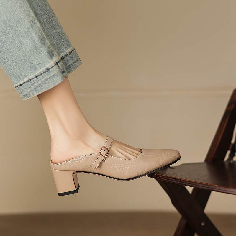 Krazing Pot sheepskin mules Summer Size 42 round Toe slip on Women Shallow Pumps
