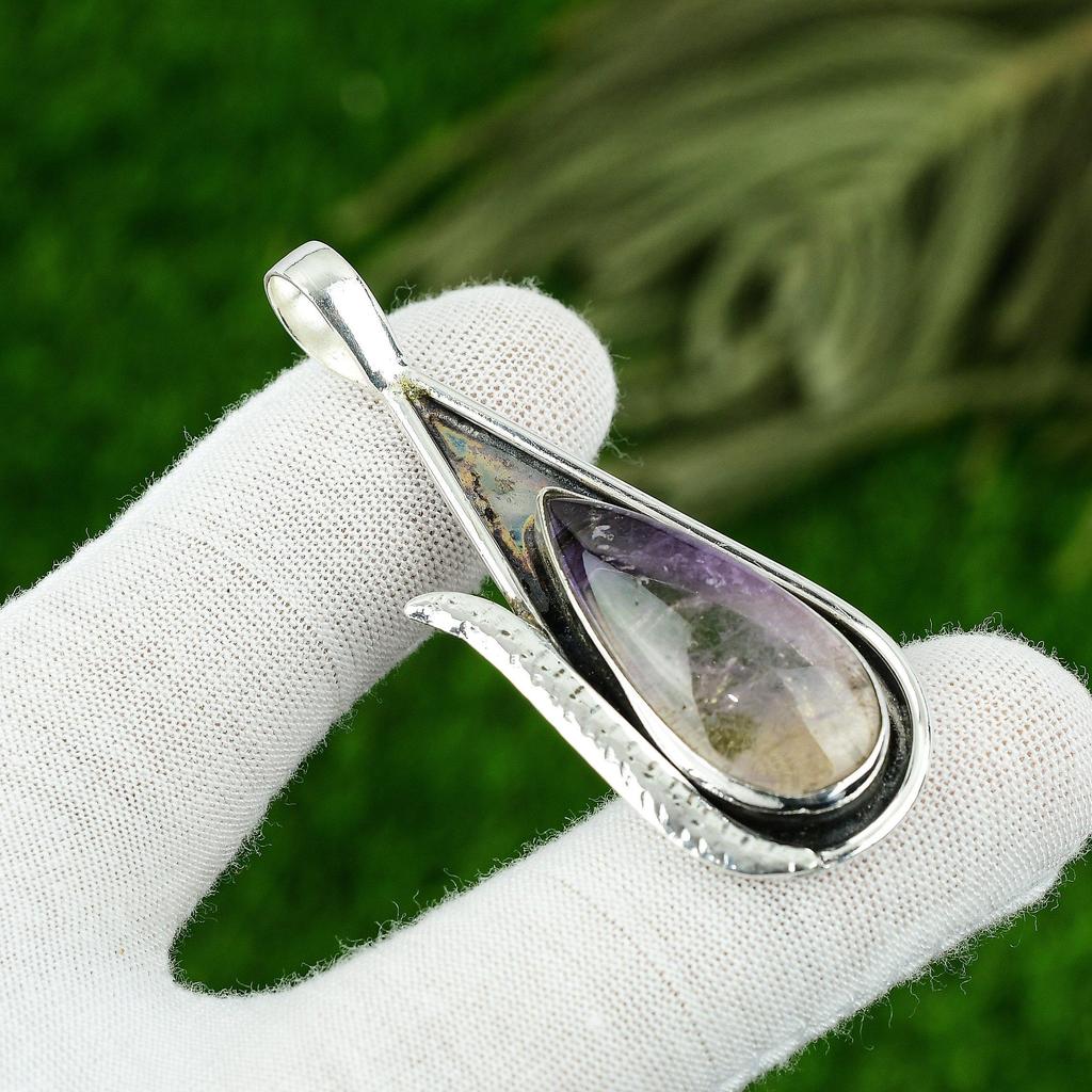 Star Amethyst Stone Trendy Bezel Art Deco Pendant Jewelry 925 Sterling Silver