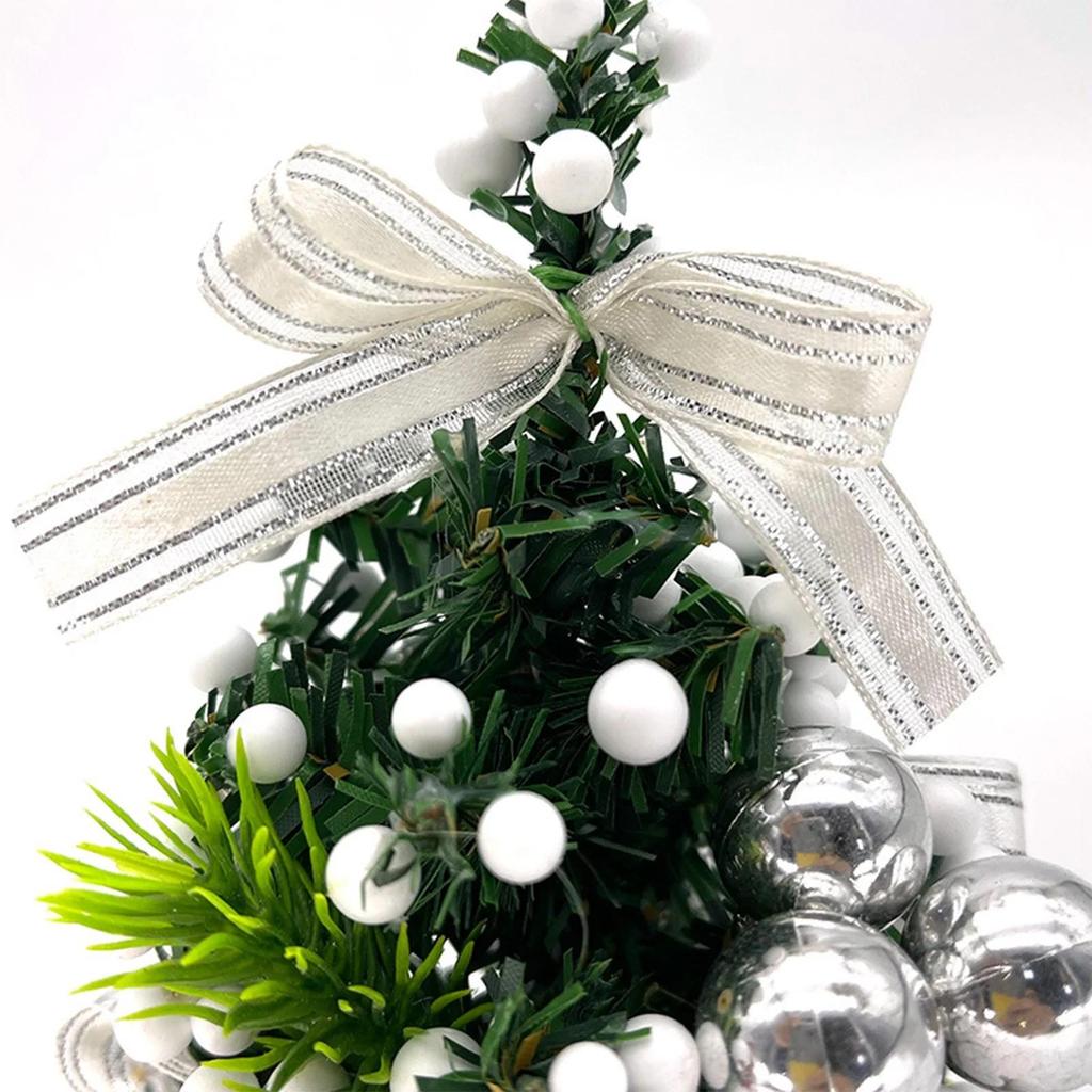 Mini Christmas Tree Decor - Handmade Small Tabletop Christmas Tree with Ornaments, Bows & Berries for Holiday Home & Office Decoration