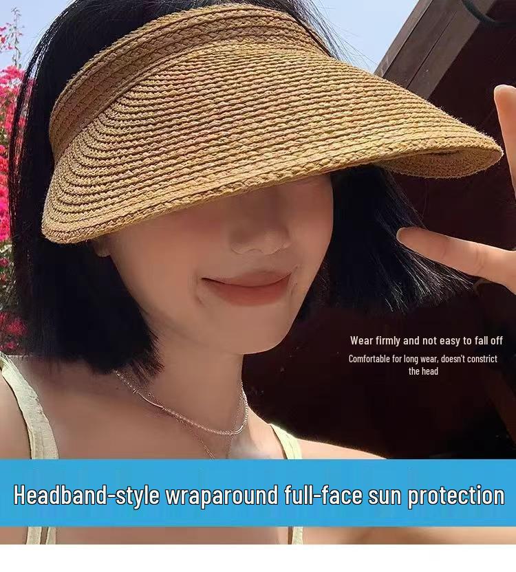 Korean Style Foldable Wide-Brim Straw Hat - Women's UV Sun Protection