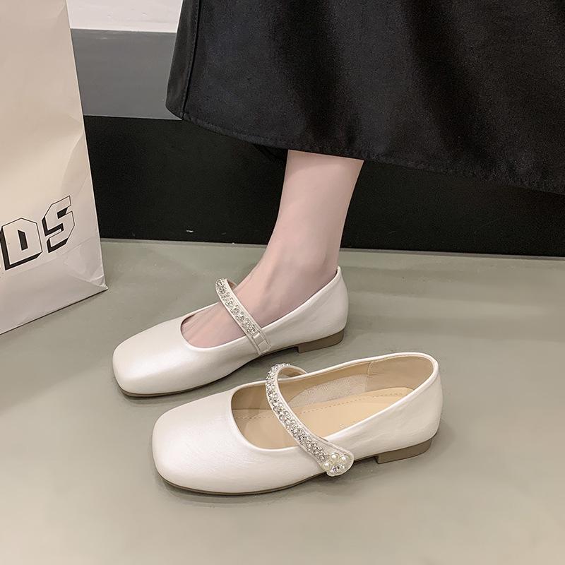 Rhinestone empty Mary Jane shoes women's 2025 summer new versatile thick heel high heels retro buckle single shoes