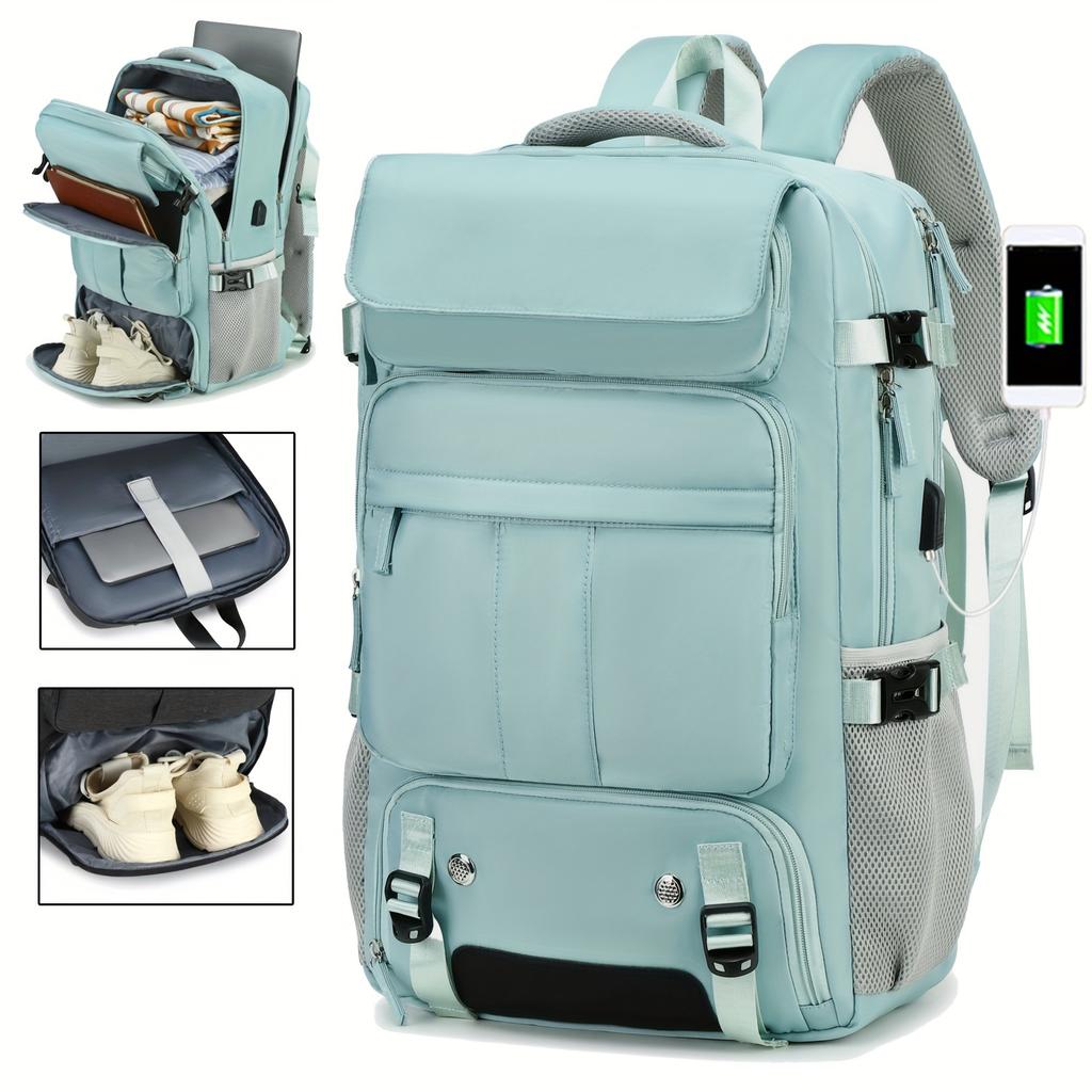 Large Capacity Travel Laptop Backpack for Women, with USB Charging Port and Shoe Compartment, University Backpack, Airline Approved Business Work Bag