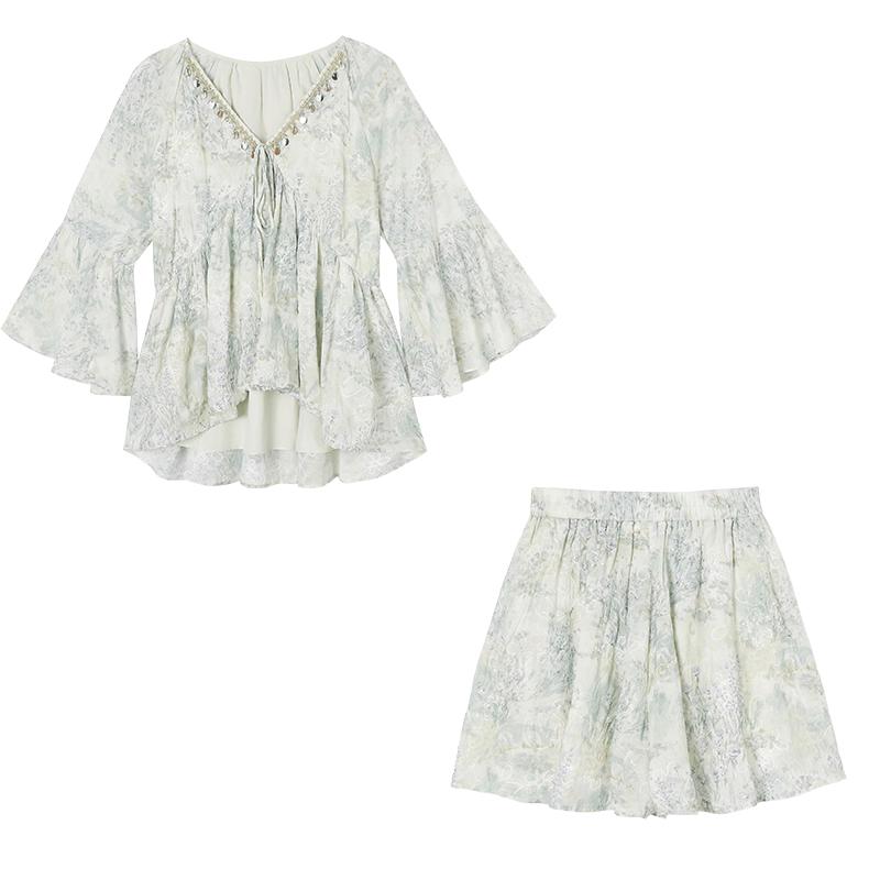 

Bohemian Floral Print Babydoll Top & Shorts Set XL