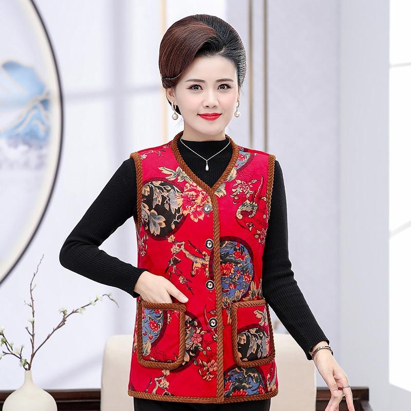 Women's vest autumn and winter velvet thickened vest old lady padded jacket vest