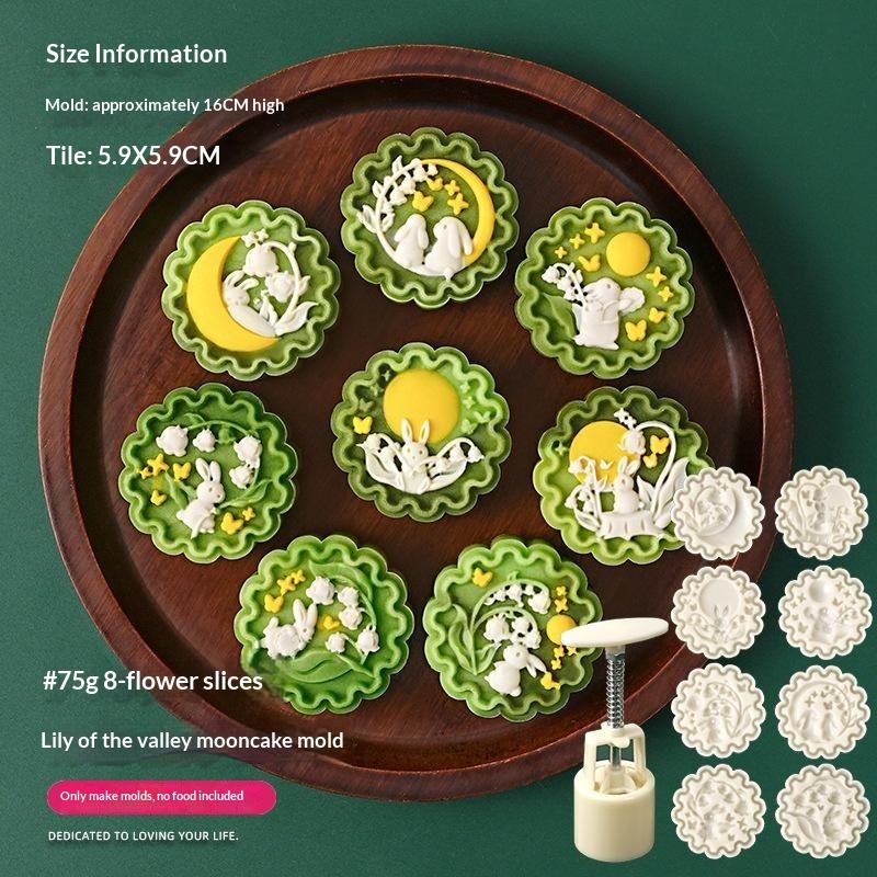 Mondkuchenform Handdruck-Keksstempel Kaninchen Maiglöckchen Muster Ausstecher Gebäckdekorationswerkzeug Mittherbstfest