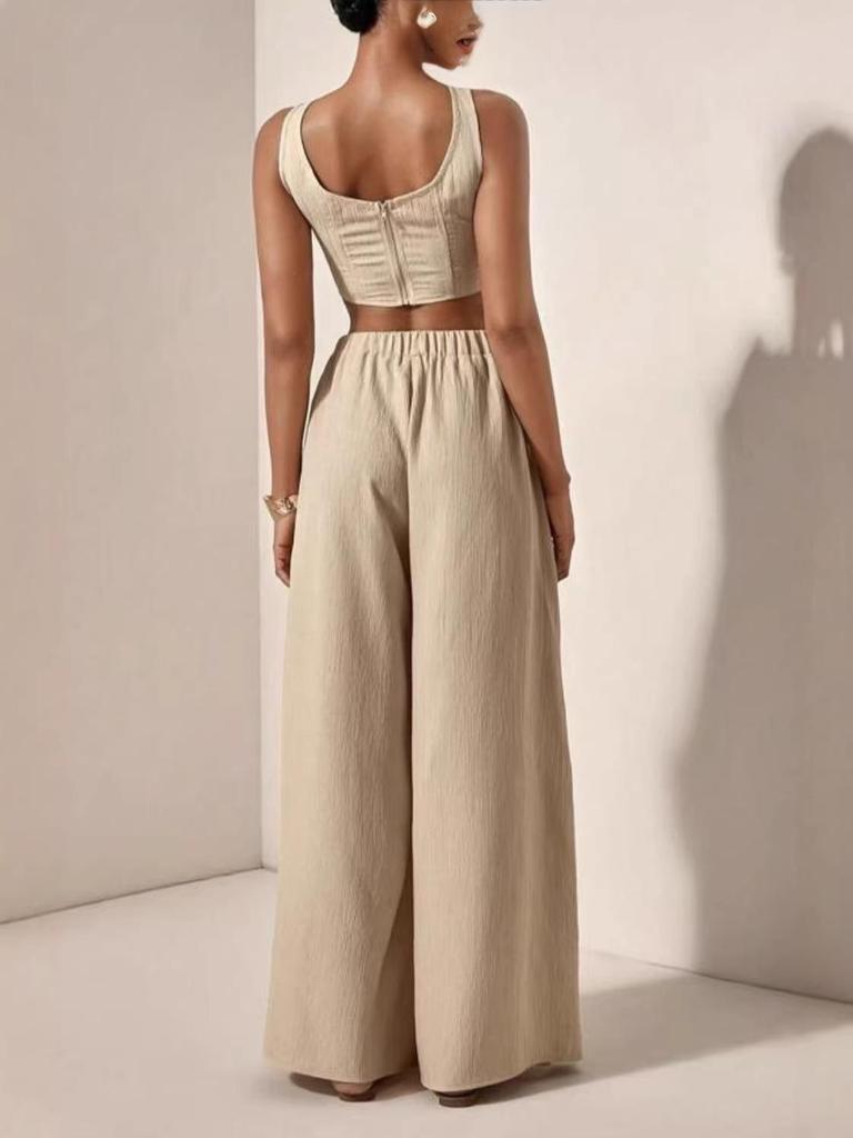 Spring/Summer 2026 Women's Solid Color Vest and Wide-Leg Pants Suit