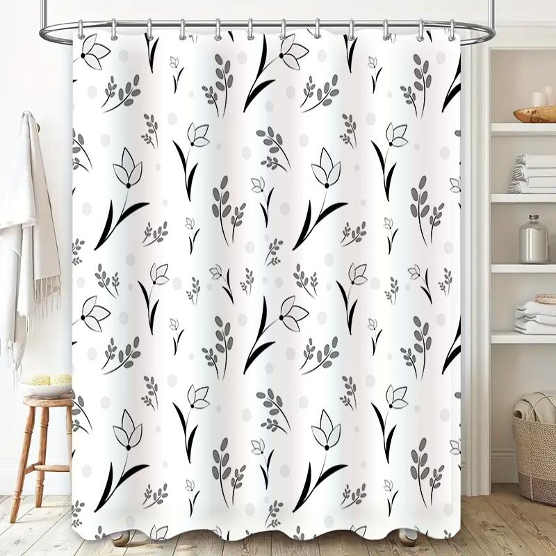 White Floral Pattern Shower Curtain Luxury Modern Bath Decor Set For Bathroom Decoration Size: 72X72In (180Cm X 180Cm)