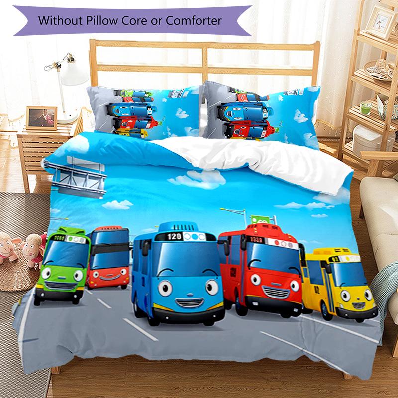 Set di biancheria da letto con motivo The Little Bus Tayo da 3 pezzi, set copripiumino include copripiumino e federe, decorazione perfetta per la camera da letto in ogni stagione e regalo