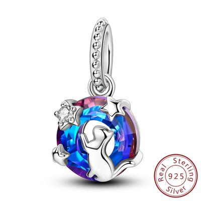 Genuine Copper Cat Picking Star Glass Decorative Charms Dangle Jewelry Creation Suitable For Authentic Bracelet Style For Women Present Choice Party
