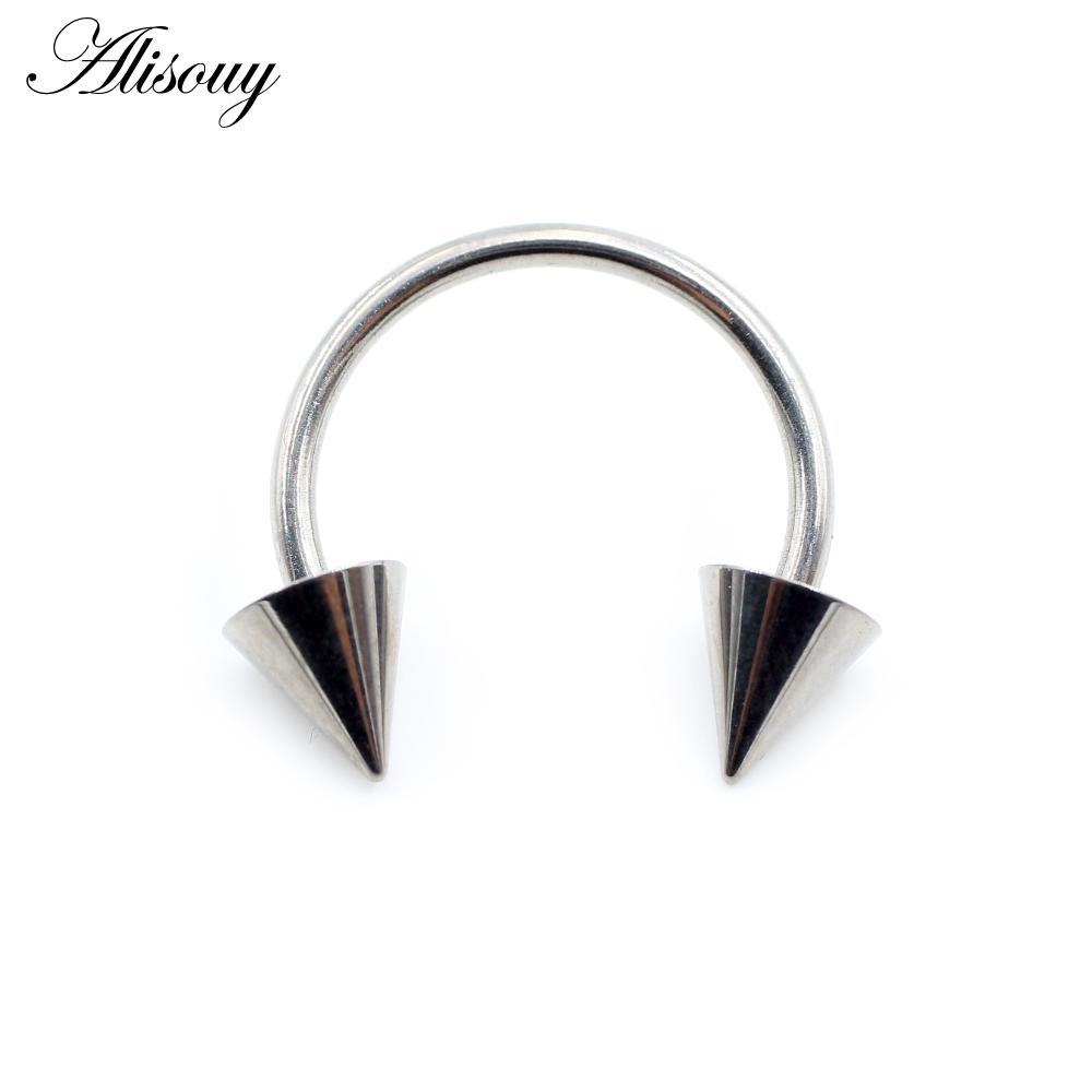 Alisouy 1PC Titanium Cone Internally Threaded Horseshoe Nose Ring Tragus Septum Helix Cartilage Earring Body Piercing Jewelry