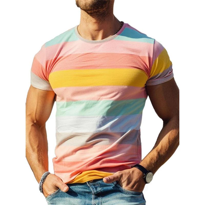 Fashion Stripe 3D Printed T Shirts For Men Summer Casual Crew Neck Short Sleeve T-shirt Loose Quick Dry Breathable Tees Tops