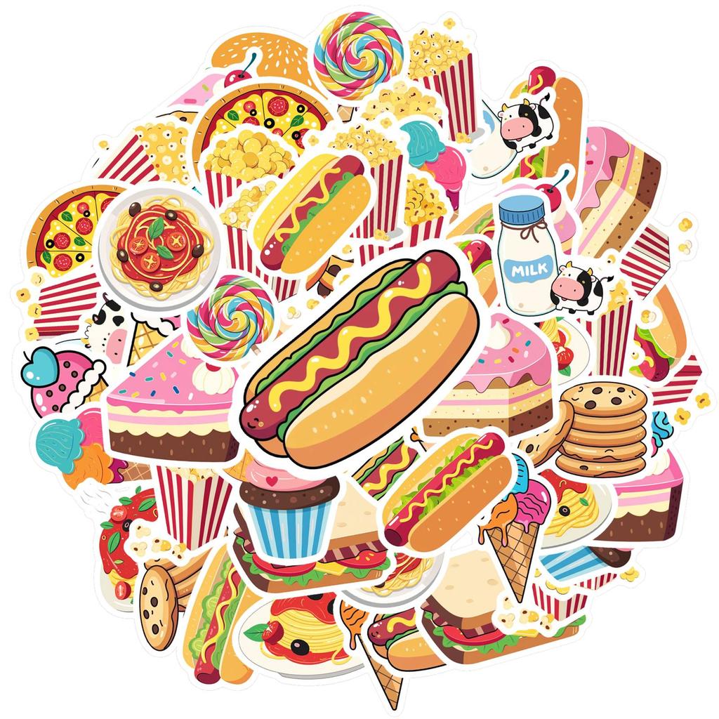 35pcs-50pcs Cute Food Stickers Playful Sweets Stationery Stickers Funny Stickers For Guitar Laptop Helmet Skateboard DIY Phone