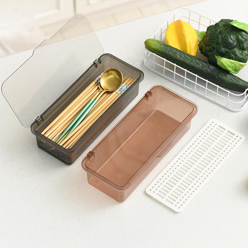Cutlery Storage Tray Holder Tableware Organizer Spoon Fork Storage Box Plastic Container Cutlery Rack With Lid And Drainer
