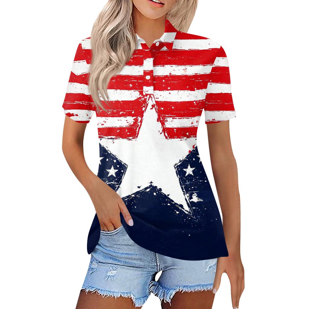 Women's Fashion Casual Lapel Short Sleeve Printed Shirt Women's Button Up Tops