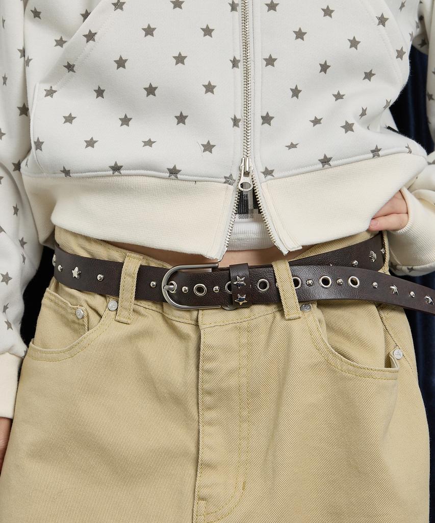 WAIKEI Studded Logo Belt Brown