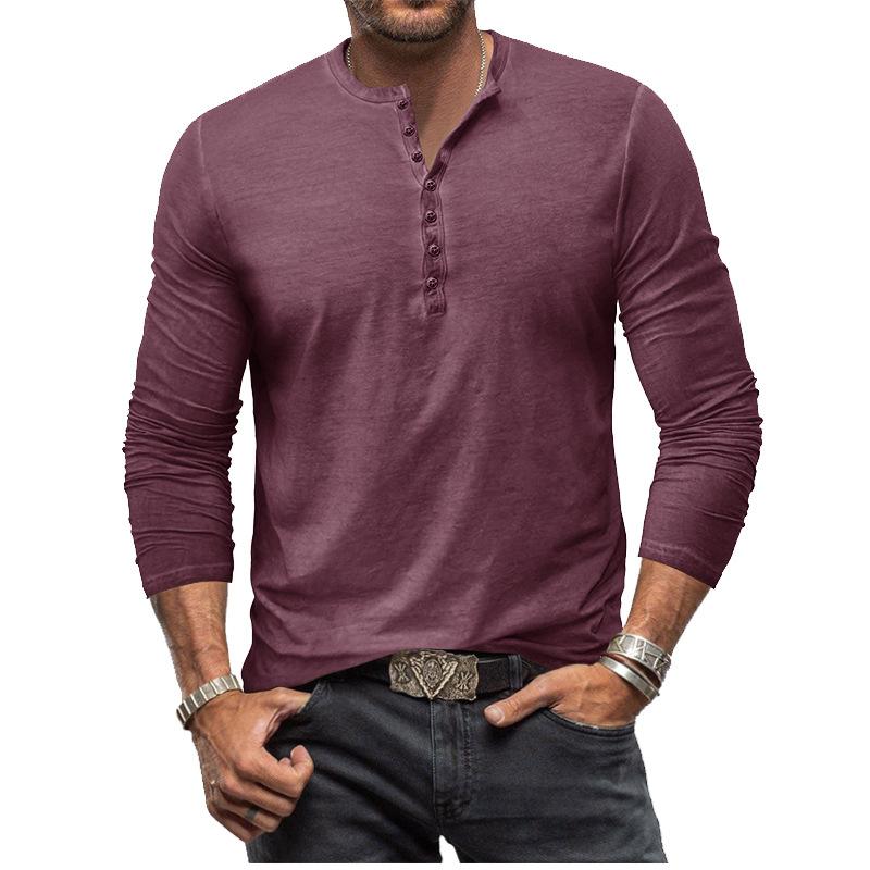 Herren Unifarbenes Henley-Shirt Langarm Lässig Knopfleiste Oberteil