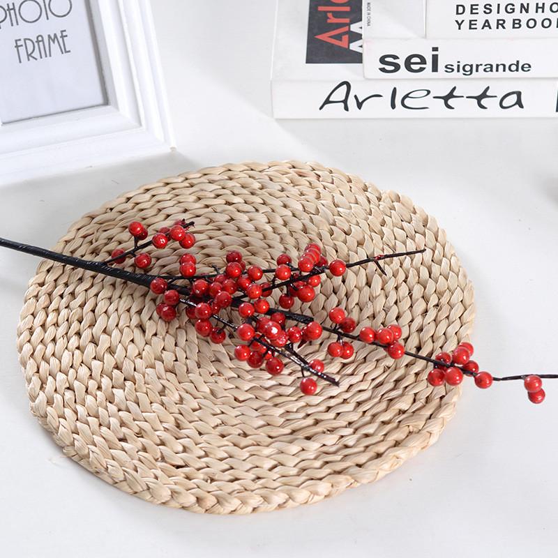 

Chinensis Artificial Ilex Berries Rich Red Fruit Home Flowers Decoration SixProng Red