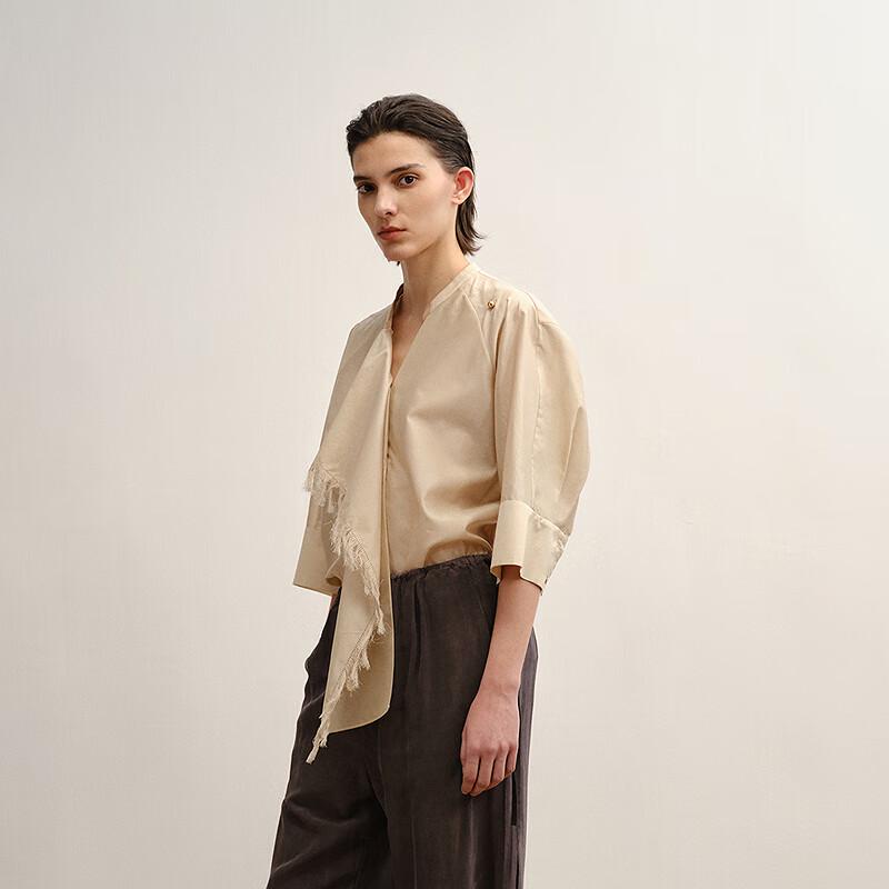 LESS 2025 Autumn Stand Collar Three-Quarter Sleeve Shirt