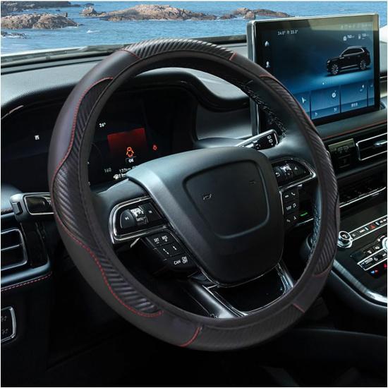 Car Steering Wheel Cover, 15 Inch Carbon Fiber Leather Elastic Steering Wheel Protector, Anti-Slip, Breathable & Soft Car Interior Accessories