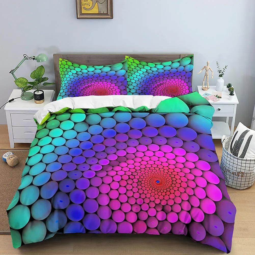 3D Duvet Cover Set Abstract Bedding Set Luxury Rainbow Swirl Quilt Cover With Zipper Closure Queen Size Comforter Cover