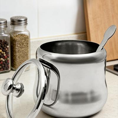300ml Zuckerbehälter aus Edelstahl mit Deckel und Löffel 10 oz Kaffee-Gewürzdose Gewürzbehälter Vorratsdose Kännchen mit Deckel und Löffel