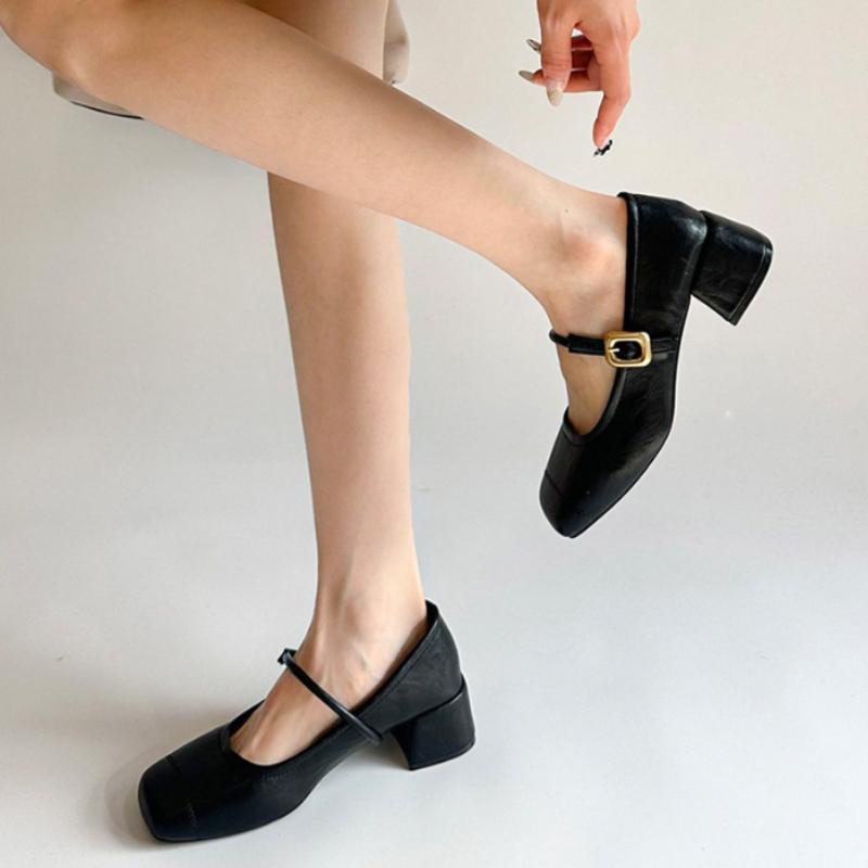 Дизайнерські Вінтажні Жіночі Туфлі Мері Джейн на Товстому Каблуці Британський Стиль Квадратний Носок Шкіряні Туфлі Весна Осінь Лаконічні Zapatos De Mujer