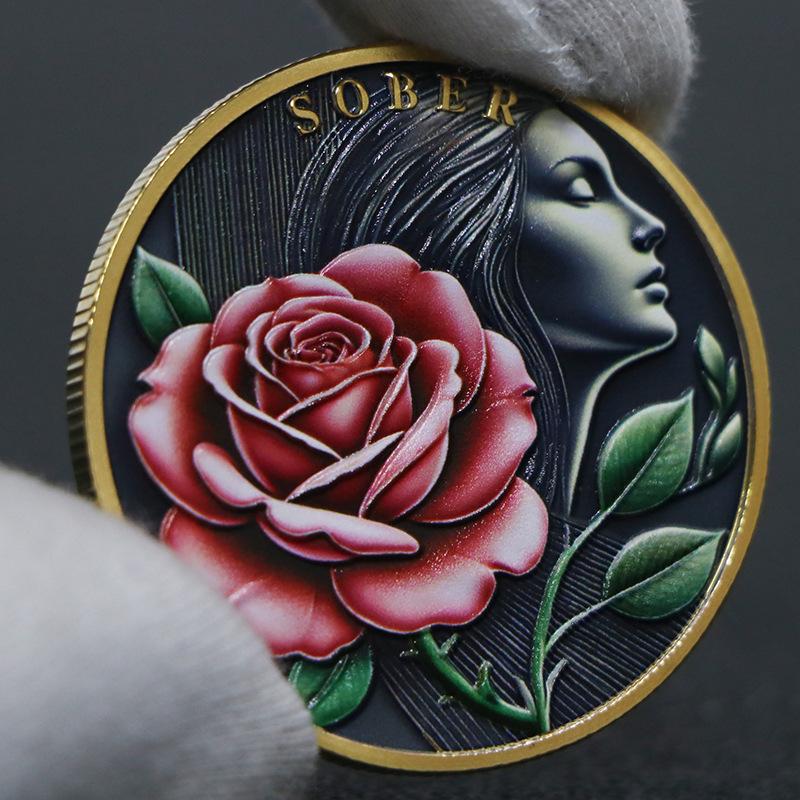 Pink Lady Rose Love Commemorative Coin, Valentine's Day Gift, Gold and Silver Plated, Commemorative Medal, Coin, Christmas gift, Stocking stuffers