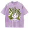 Couple T-Shirts Loose Oversized Wash Denim Tees Skull Botanical Print Casual Chic Unisex Short-Sleeved Vintage Top