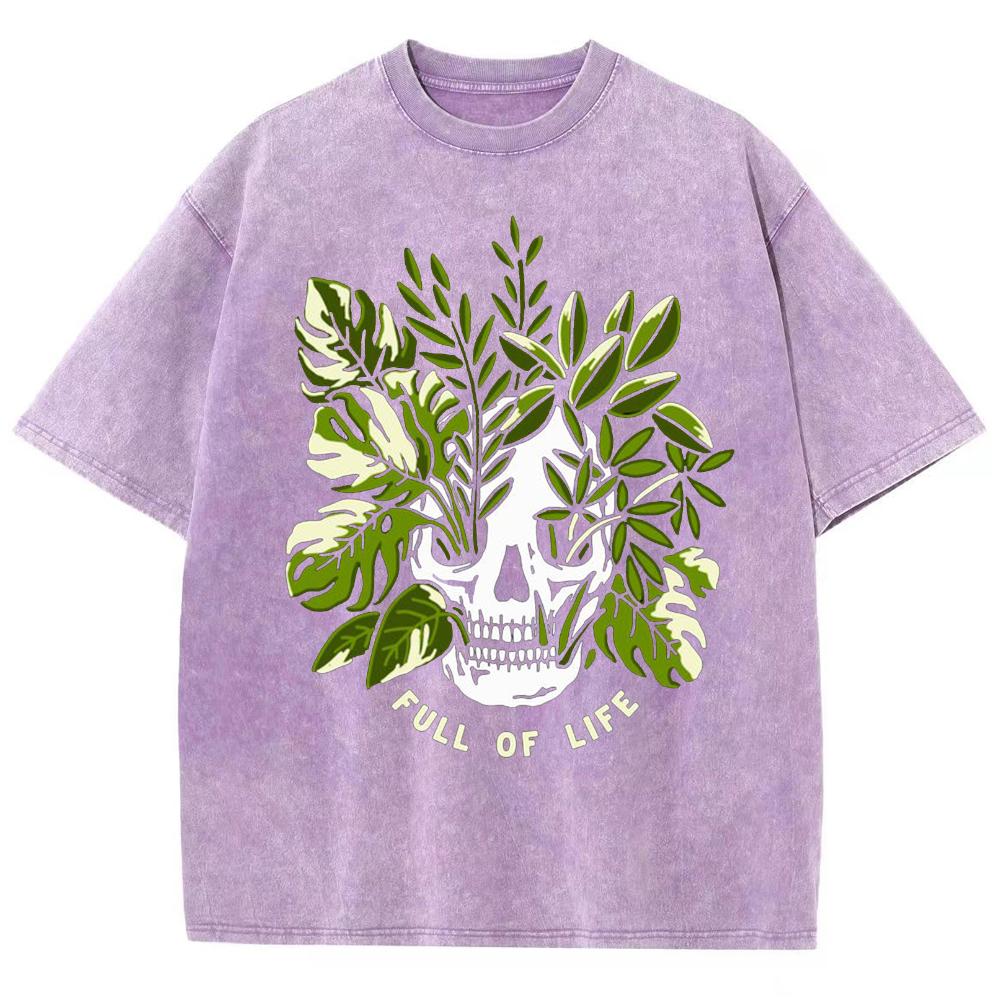 Couple T-Shirts Loose Oversized Wash Denim Tees Skull Botanical Print Casual Chic Unisex Short-Sleeved Vintage Top
