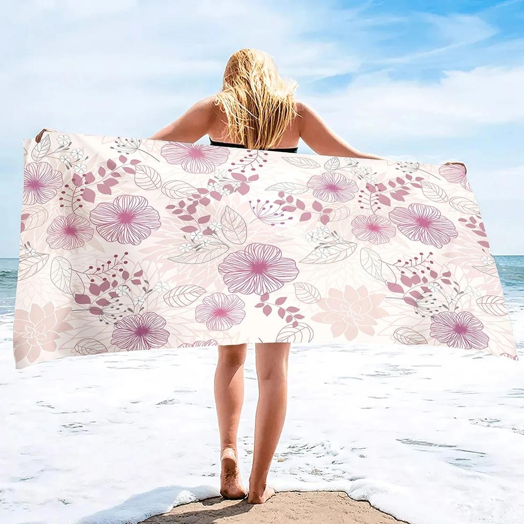 Botanical Floral Beach Towel Microfiber Vintage Flower Bath Towel for Sport Swim Quick Dry Kitchen Hand Towels Bikini Cover Up