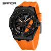 SANDA Men's Waterproof Luminous Polygonal Quartz Watch with 3D Rotating Dial and Silicone Band