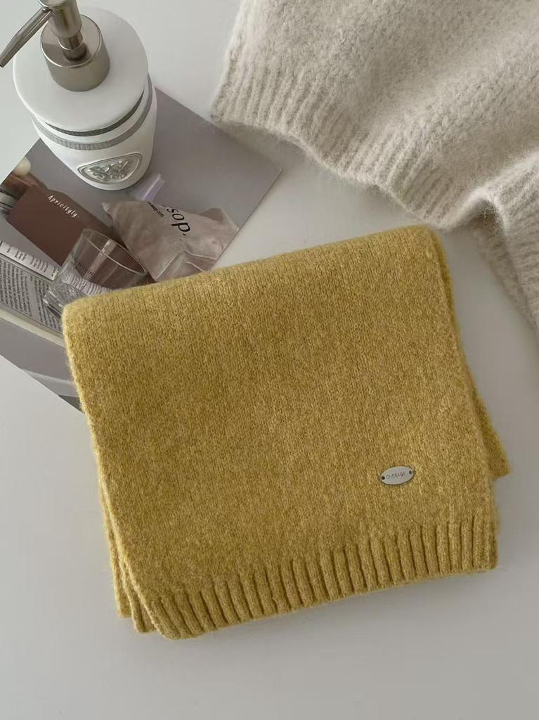 Women Winter Warm Japanese and Korean Versatile Couple Narrow Knitted Neck Solid Color Soft Sticky Rabbit Velvet Blended Scarf