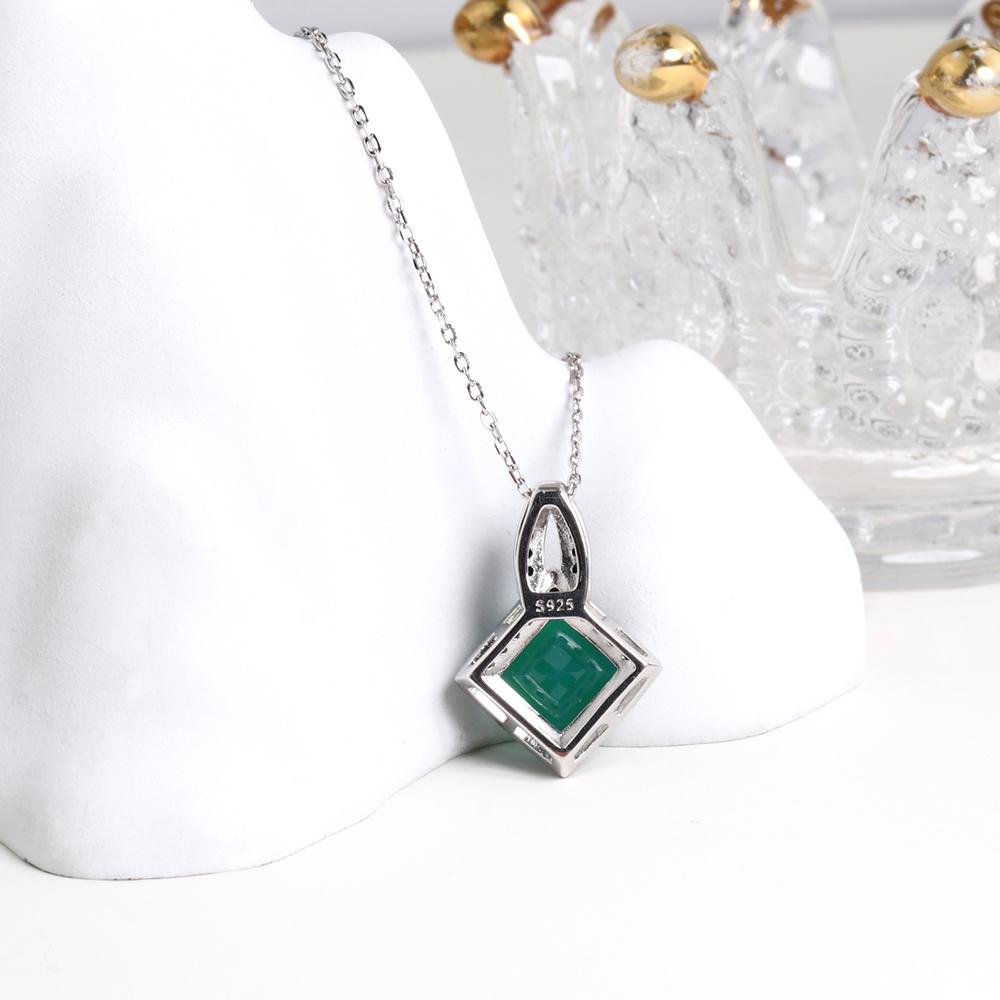 S925 Silver Natural Green Agate Real Gemstone Ring Pendant Necklace Elegant and Noble Fine Jewelry Set for Women Birthday Gift