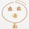 Women  French Minimalist Design Metal Flower Stud Earrings Elegant Double Layer Flower Rhinestone Necklace Ring Jewelry