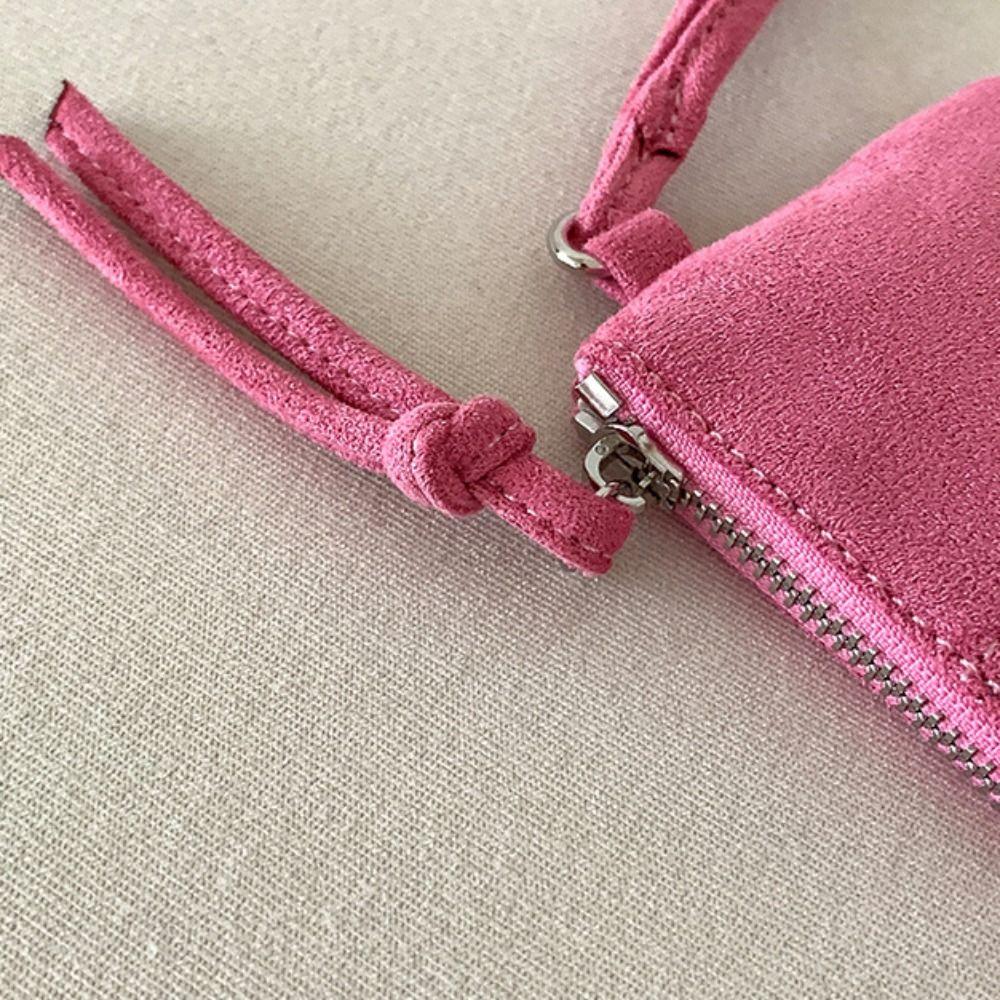 PU Leather Suede Coin Purse Shoulder Bag Hanging Neck Lanyard Wallet Makeup Storage Korean Style Mini Storage Bag Travel