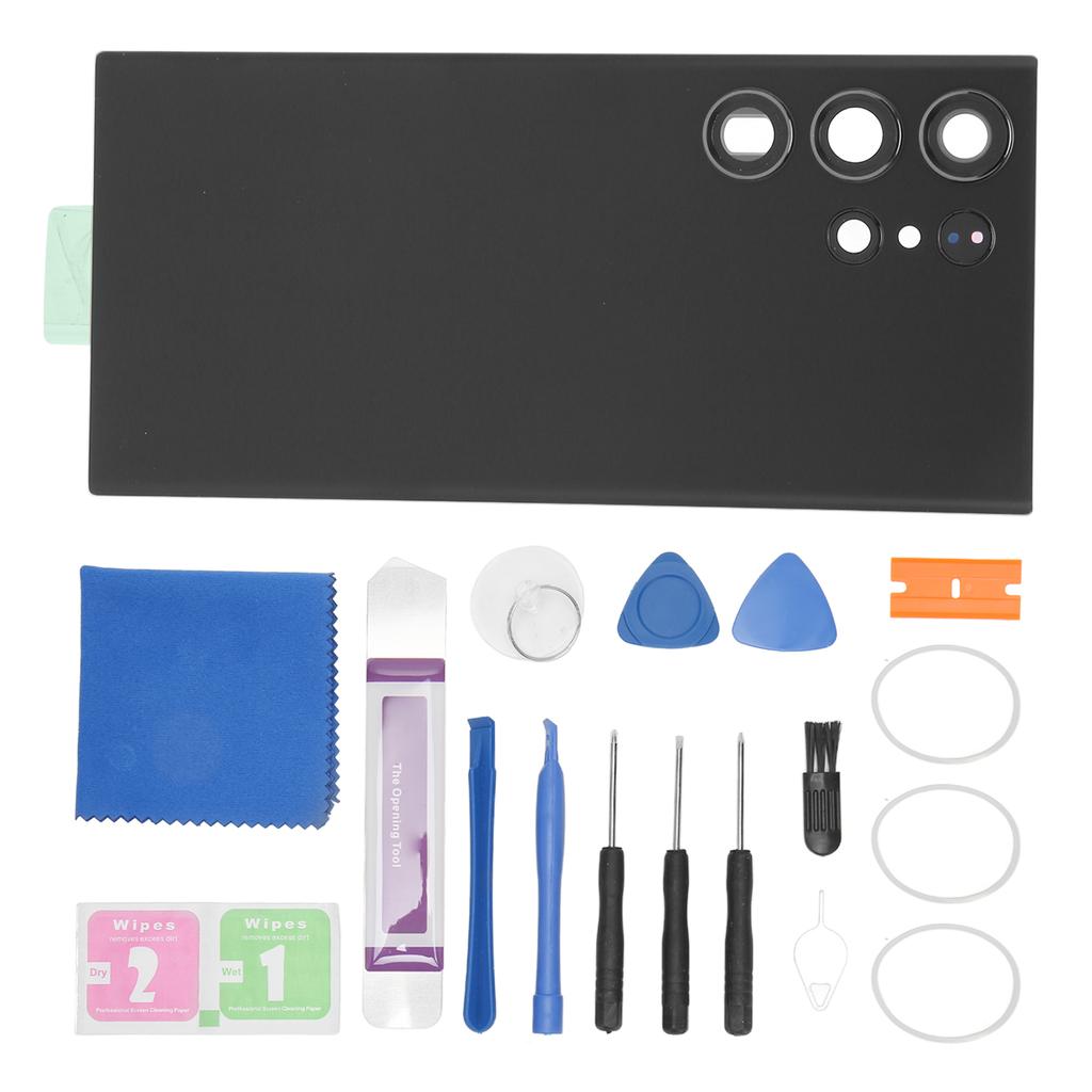 Replacement Back Glass Cover with Pre Installed Camera Lens and Repair Tool Kit for Samsung Galaxy S23 Ultra Black