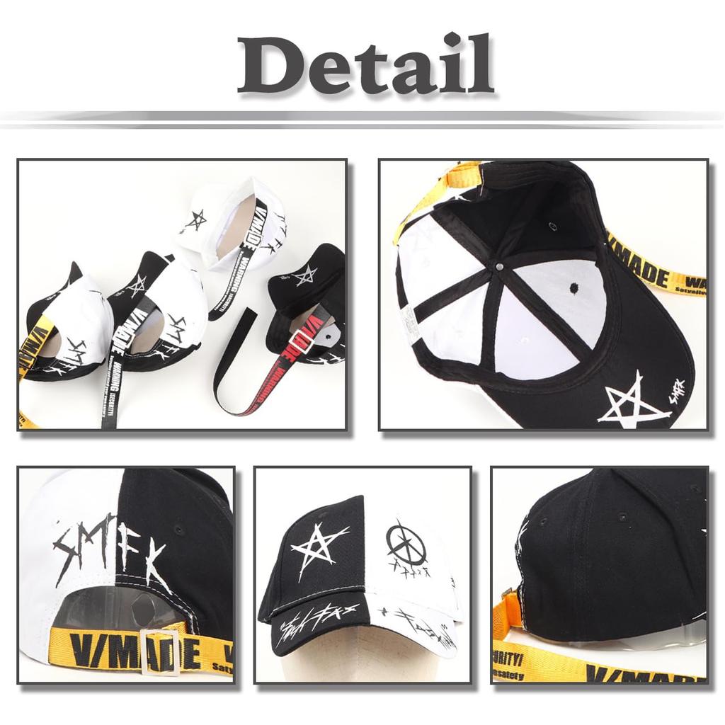 Hat Cap Star Peace Cool Sports Casual Monotone CZ525 Black [White Fang] Men's Women's (Two-tone Belt)