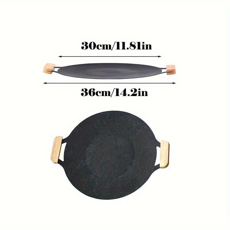 

1pcs Versatile non-stick Korean barbecue plate with 2 wooden handles suitable for indoor and outdoor cooking