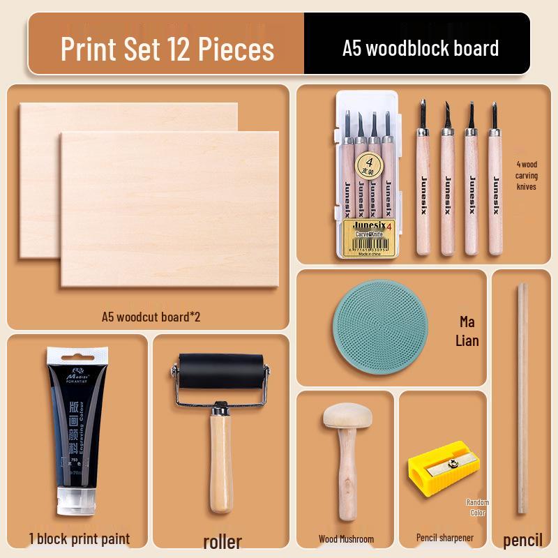 Special Edition A4/A5 Foam Board Printmaking Set: Carving Boards, Student Paints, Drawing Inks, Handmade Mat Board Tools