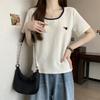 White Front Shoulder Large U-neck Short-sleeved T-shirt for Women's Summer New European Products, Unique and Beautiful, Contrasting Colors On Clothes