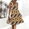 Plus Size V Neck Sleeveless Dress Lakeside Woodland Natural Print For Leisure Park Stroll