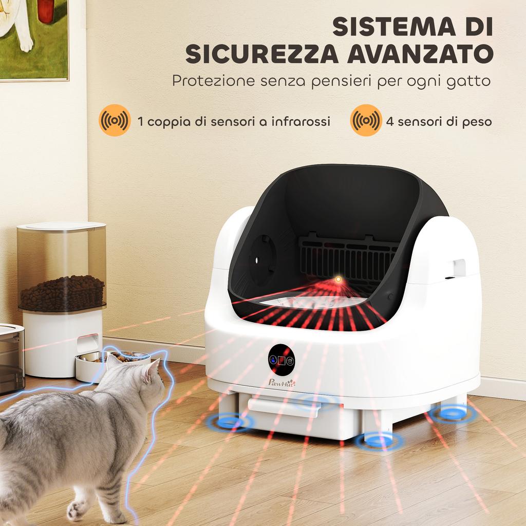 Self-Cleaning Litter Box with Open Design, Safety Sensors and Deodorant, In PP and ABS, 50x54x55 Cm, White