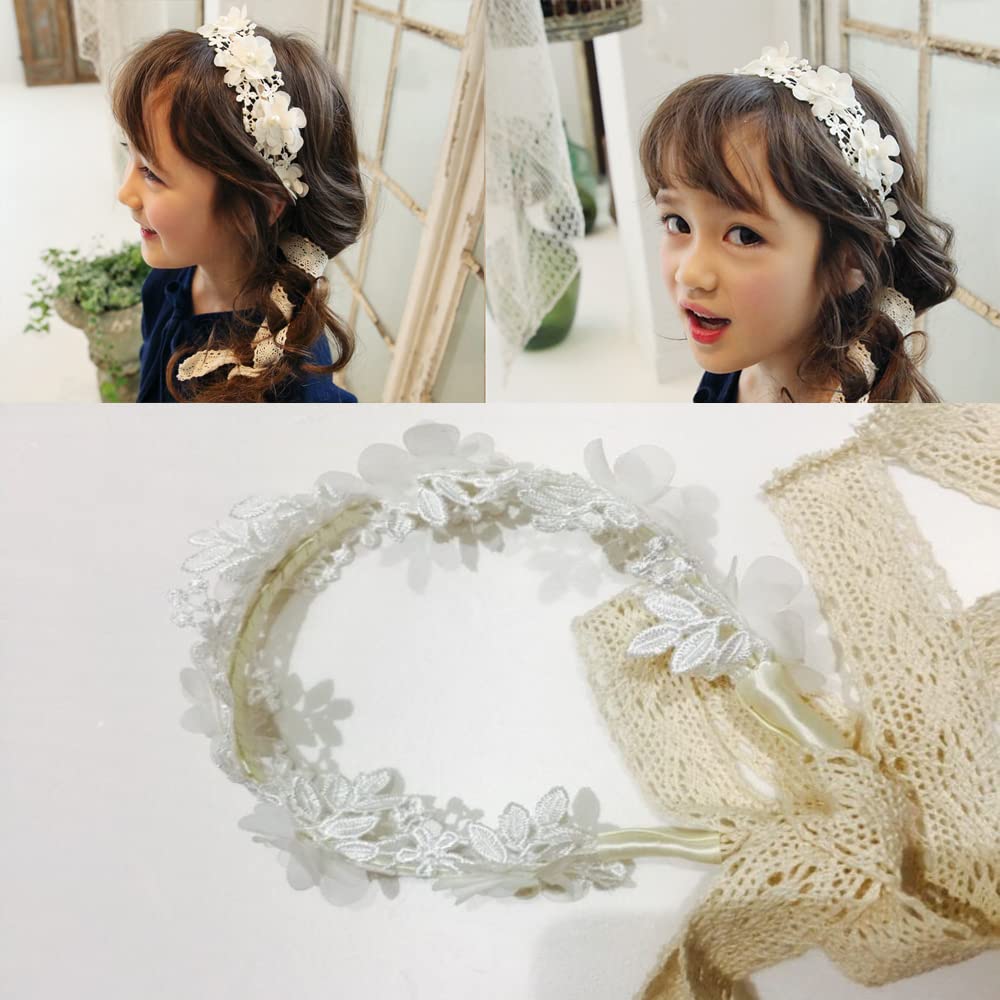 DFsucces Pearl Flower Headband, Headband, Flower Crown, Lace Hair Accessory, Stylish, Formal, Dance Costume (White)